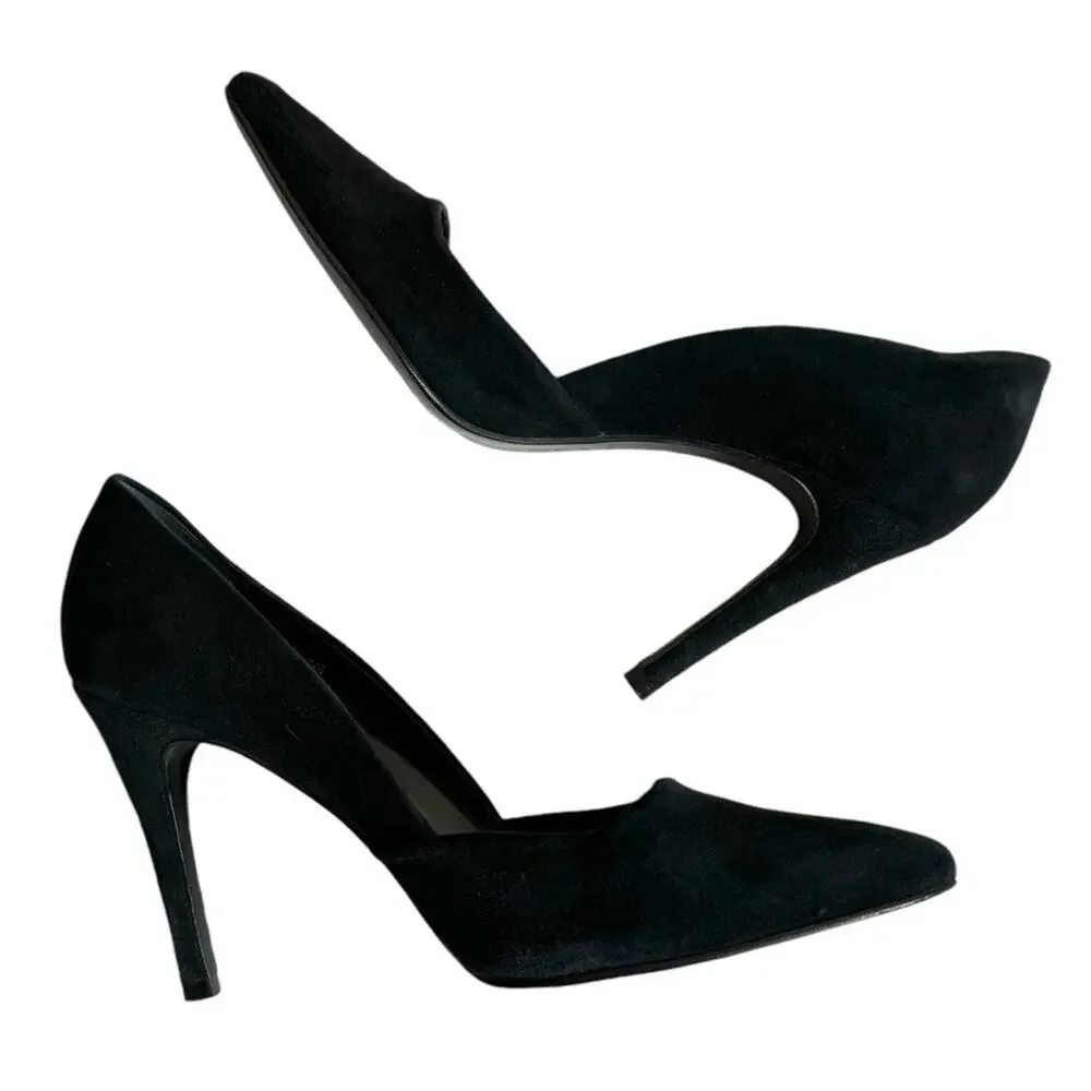Trina Turk Hollywood Leather Suede Dress Pumps Black Shoes‎ Women's Size 7M